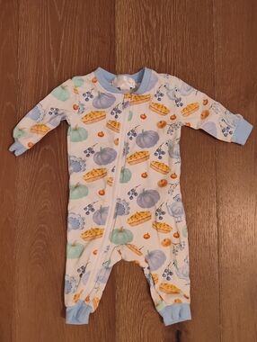Cecil & Lou One-Piece Footless Pajamas in Blue Pumpkin Print